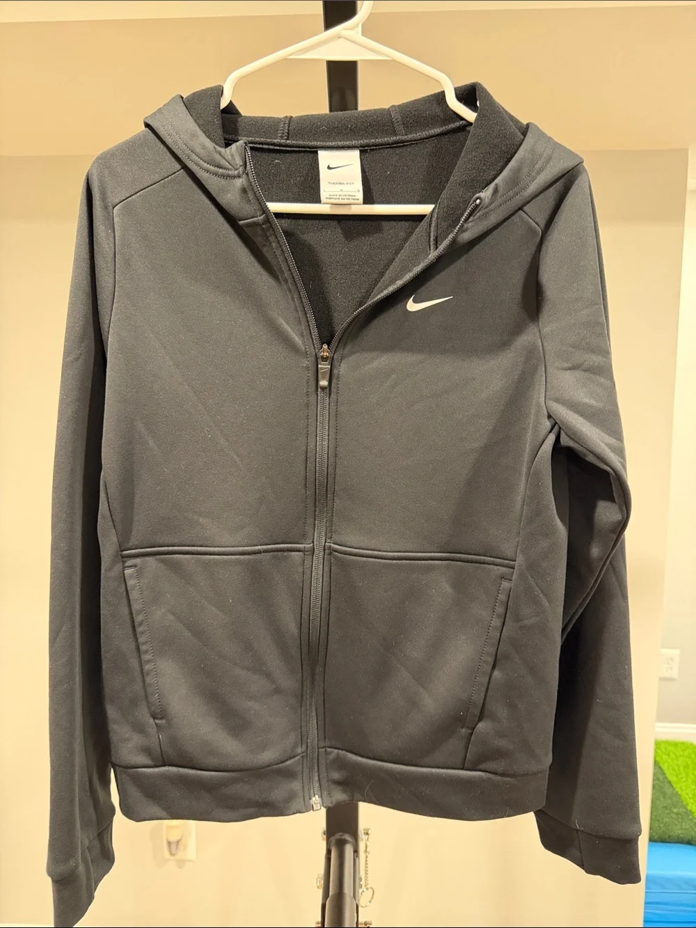 Nike Black Zip-Up Hoodie with White Swoosh